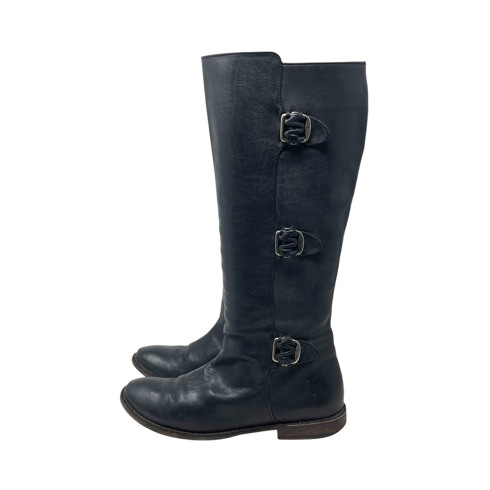Frye Paige Tall Buckle Boots - Black Leather - Riding - Size 6.5